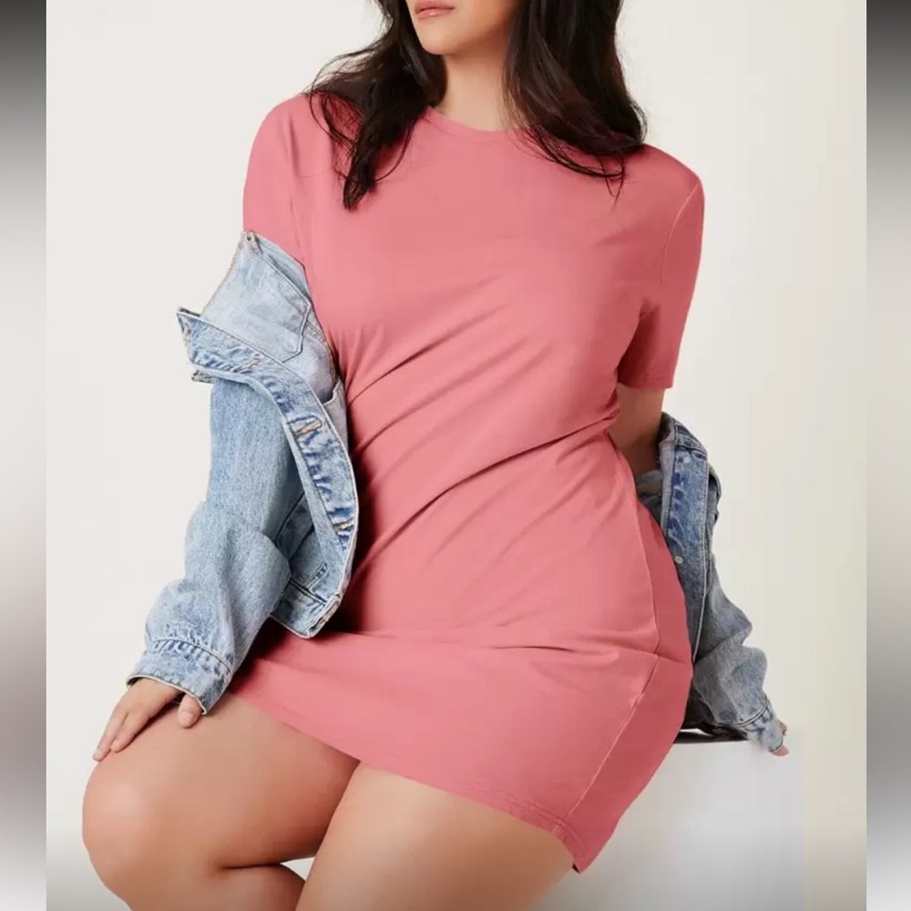 Plus Size Cotton Casual Crewneck T Shirt Tee Dress Dusty Rose